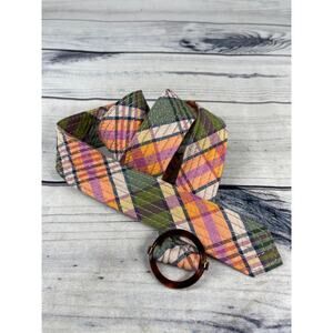 J Crew Belt Vintage Preppy Madras Plaid Green Purple Orange Size Large